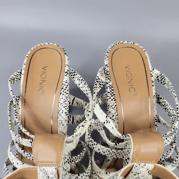 Vionic Sami Caged Sandals Snake Print Open Toe Block Heel Black White Size 10 - Picture 10 of 15